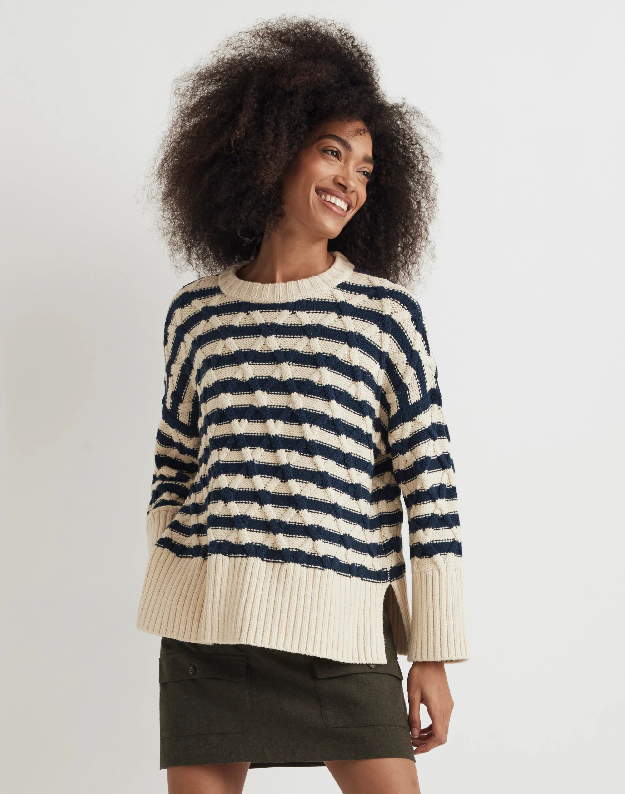 Cable-Knit Oversized Sweater in Stripe | Madewell