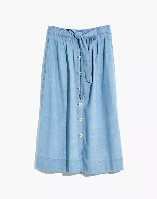 Tie Palisade Button-Front Midi Skirt in Chambray | Madewell