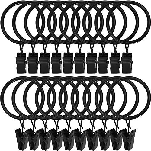 LLPJS 20 Pack Metal Curtain Rings with Clips, Curtain Clip Rings Hooks for Hanging Drapery Drapes Bows, Curtain Rod Rings 1.5 inch Interior Diameter, Black | Amazon (US)