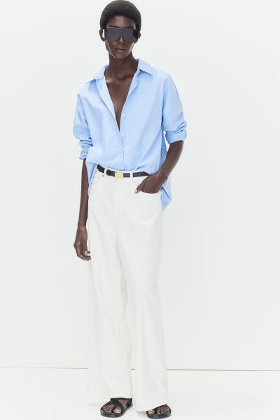 Oxford Shirt - Long sleeve - Regular length - Blue/striped - Ladies | H&M US | H&M (US + CA)