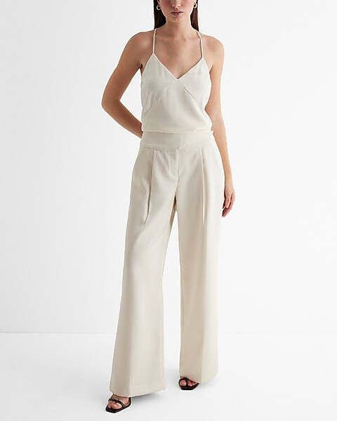 Super High Waisted Satin Side Button Belt Wide Leg Pant | Express