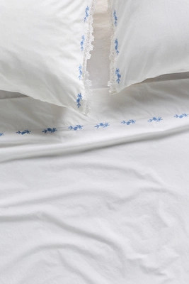 Leslie Cotton Percale Floral Embroidered Lace Sheet Set | Anthropologie (US)
