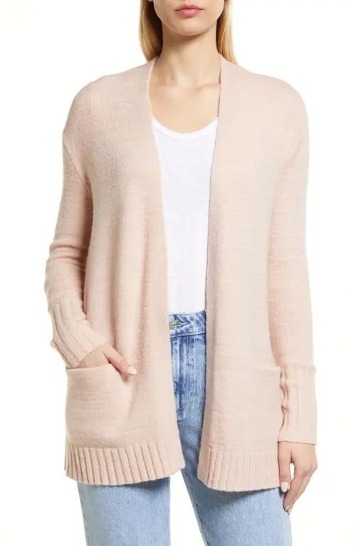 caslon(r) Collarless Open Front Long Cardigan in Pink Smoke at Nordstrom, Size Large | Nordstrom