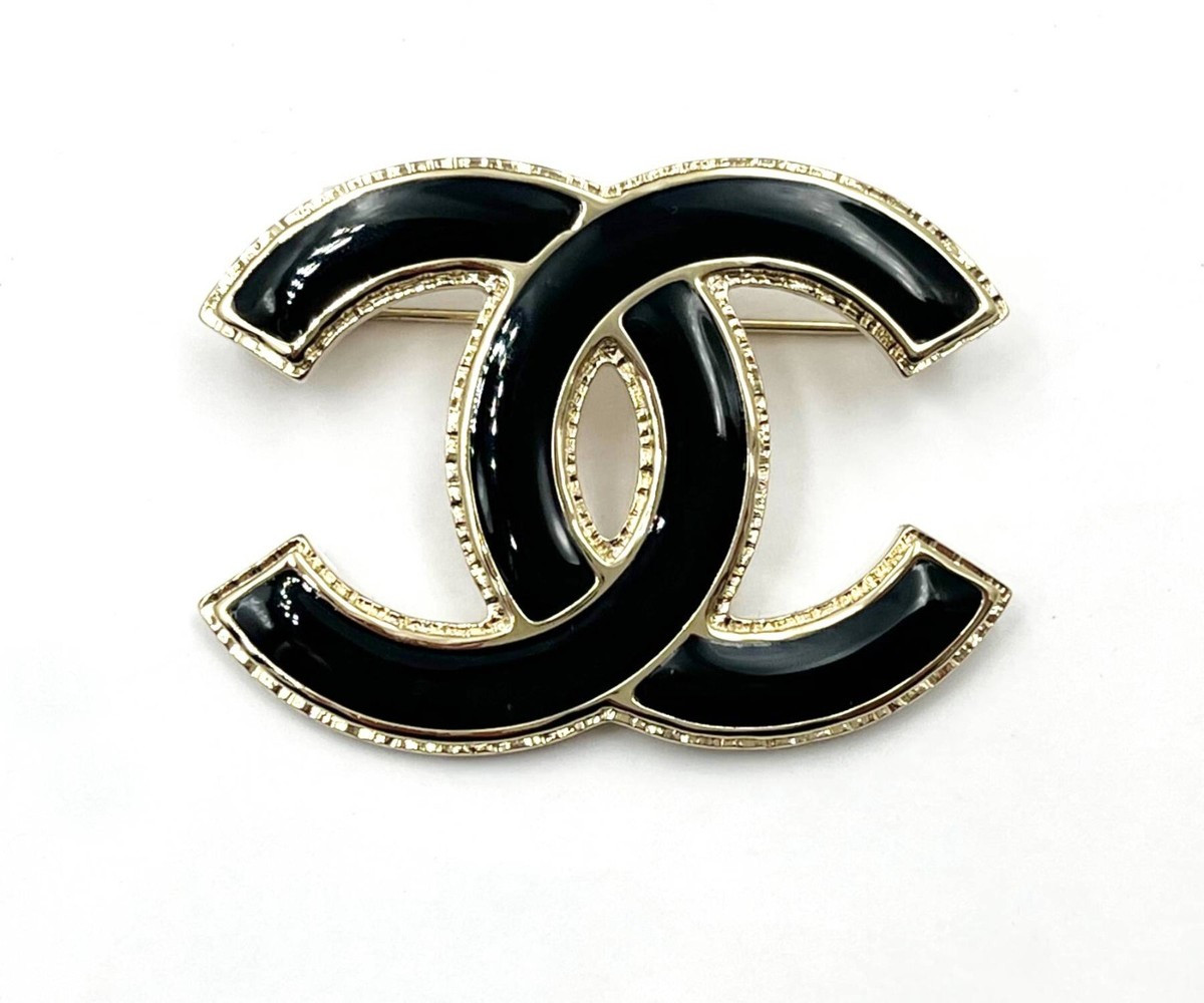 Chanel Brand New Classic Gold CC Frame Black Brooch | eBay US