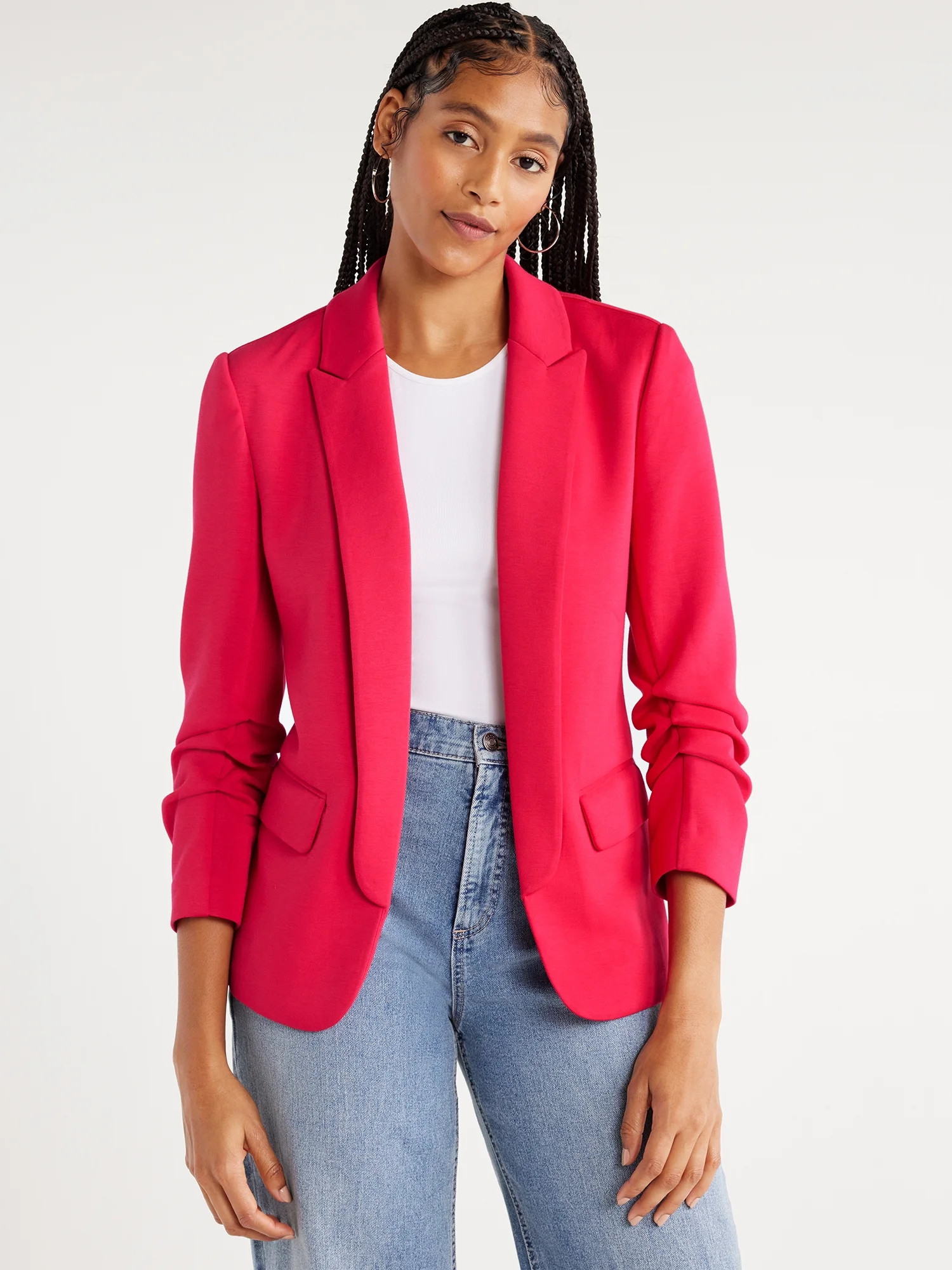 Scoop Women's Relaxed Scuba Knit Blazer with Scrunch Sleeves, Sizes XS-XXL | Walmart (US)