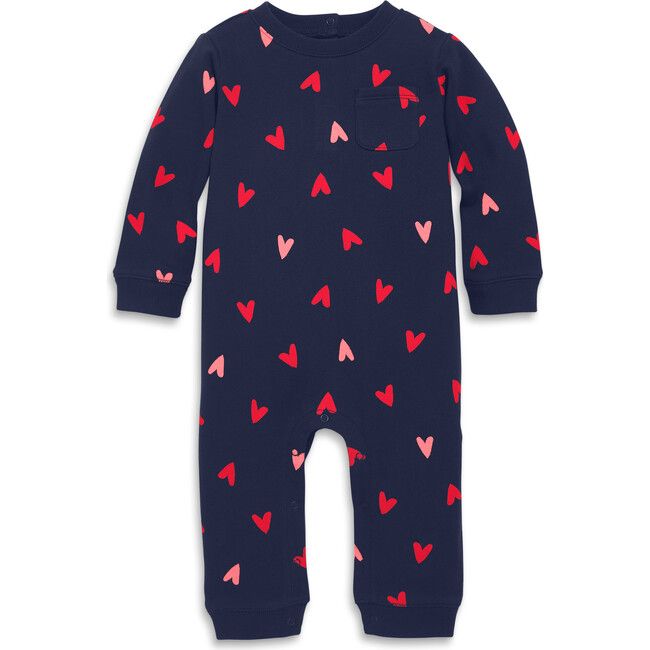 Baby Sweatshirt Romper In Mini Hearts, Navy Tossed Hearts | Maisonette