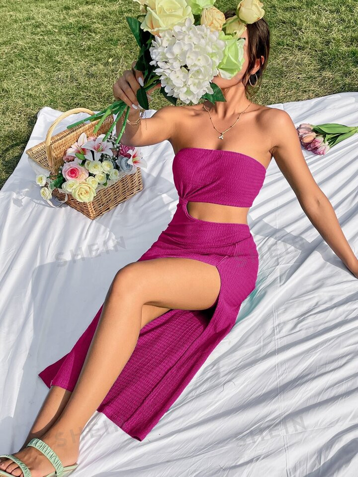 SHEIN WYWH Cut Out Split Thigh Tube Dress | SHEIN