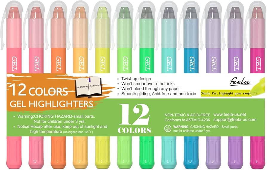 feela 12 Colors Bible Gel Highlighters, Gel Highlighter Markers Study Kit, Good For Highlighting ... | Amazon (US)