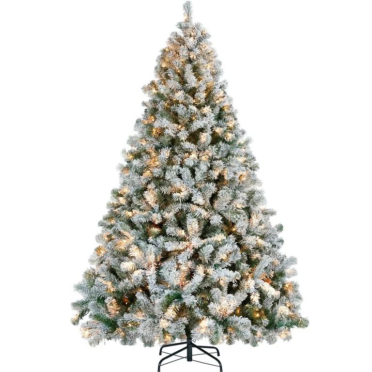 SmileMart 7.5 Pre-lit Flocked Christmas Tree with Warm Lights, Frosted White | Walmart (US)