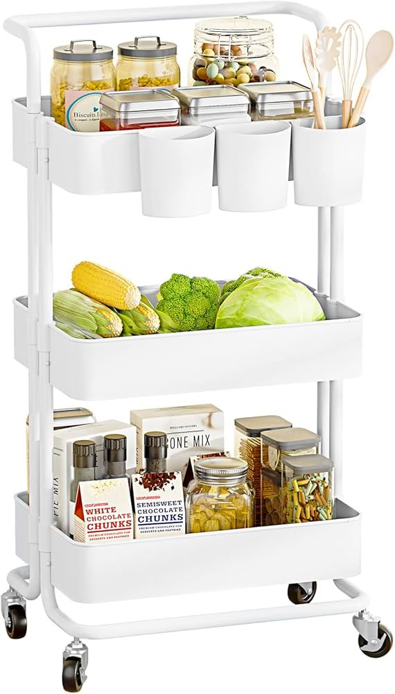 LEGUANG 3-Tier Rolling Utility Cart Storage Shelves, with Handle and Lockable Wheels, Easy Assemb... | Amazon (US)