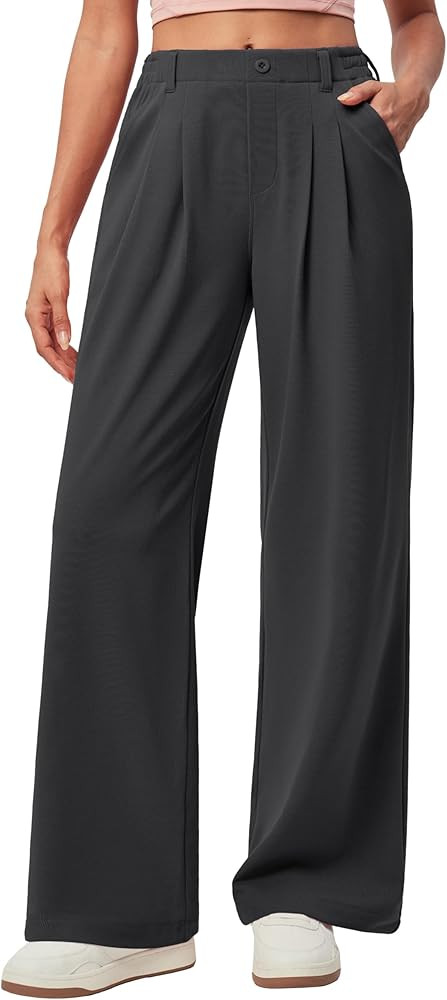 IUGA Wide Leg Pants Woman Pull on Stretchy Work Dress Pants High Waisted Business Casual Trousers... | Amazon (US)