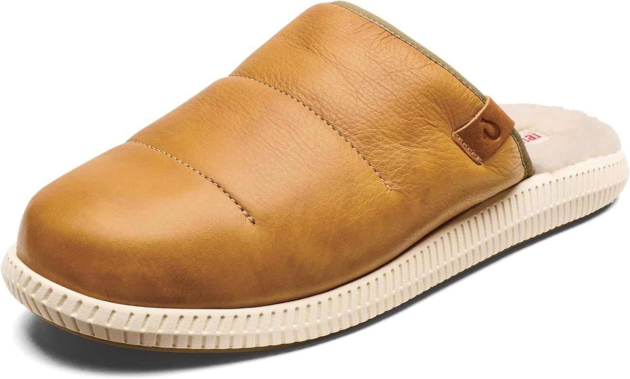 OLUKAI Mua'lli Men's Slipper, Premium Leather Slip On Shoes, Shearling Lining & Extra Warmth | Amazon (US)