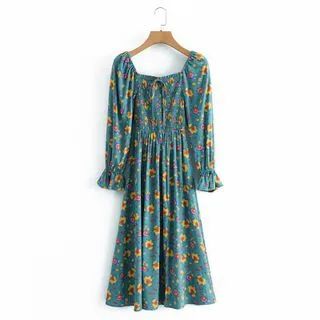Long-Sleeve Square-Neck Floral Midi A-Line Dress | YesStyle Global