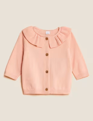 Pure Cotton Frill Cardigan (0-3 Yrs) | M&S Collection | M&S | Marks & Spencer (UK)