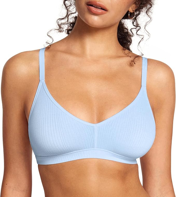 Women's Natrelax No Underwire Comfort Bralette Ribbed Wireless Bra Sleep Unlined V Neck Bras Soft... | Amazon (US)