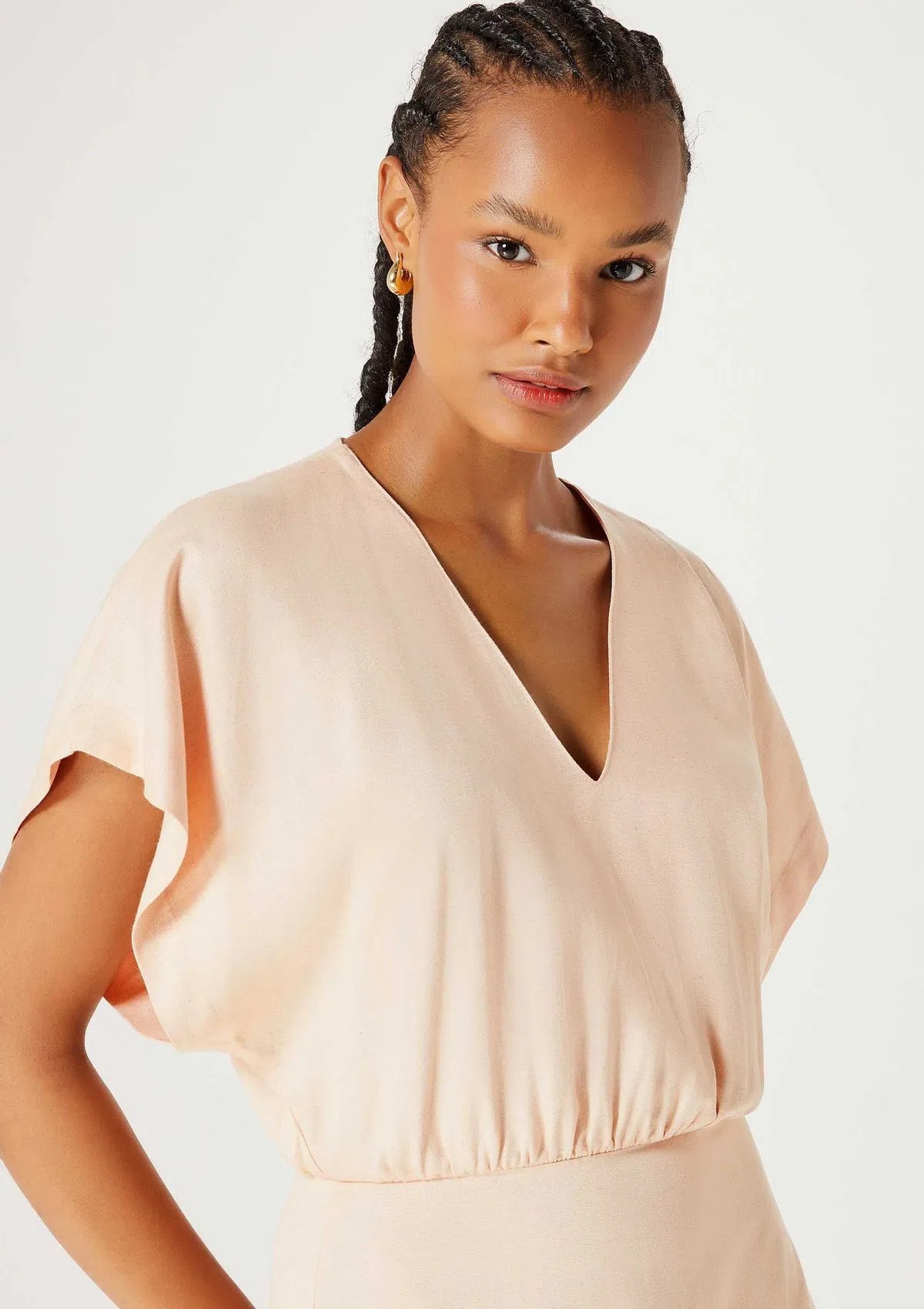 Vestido Midi Evasê Com Franzidos - Laranja | Hering (BR)