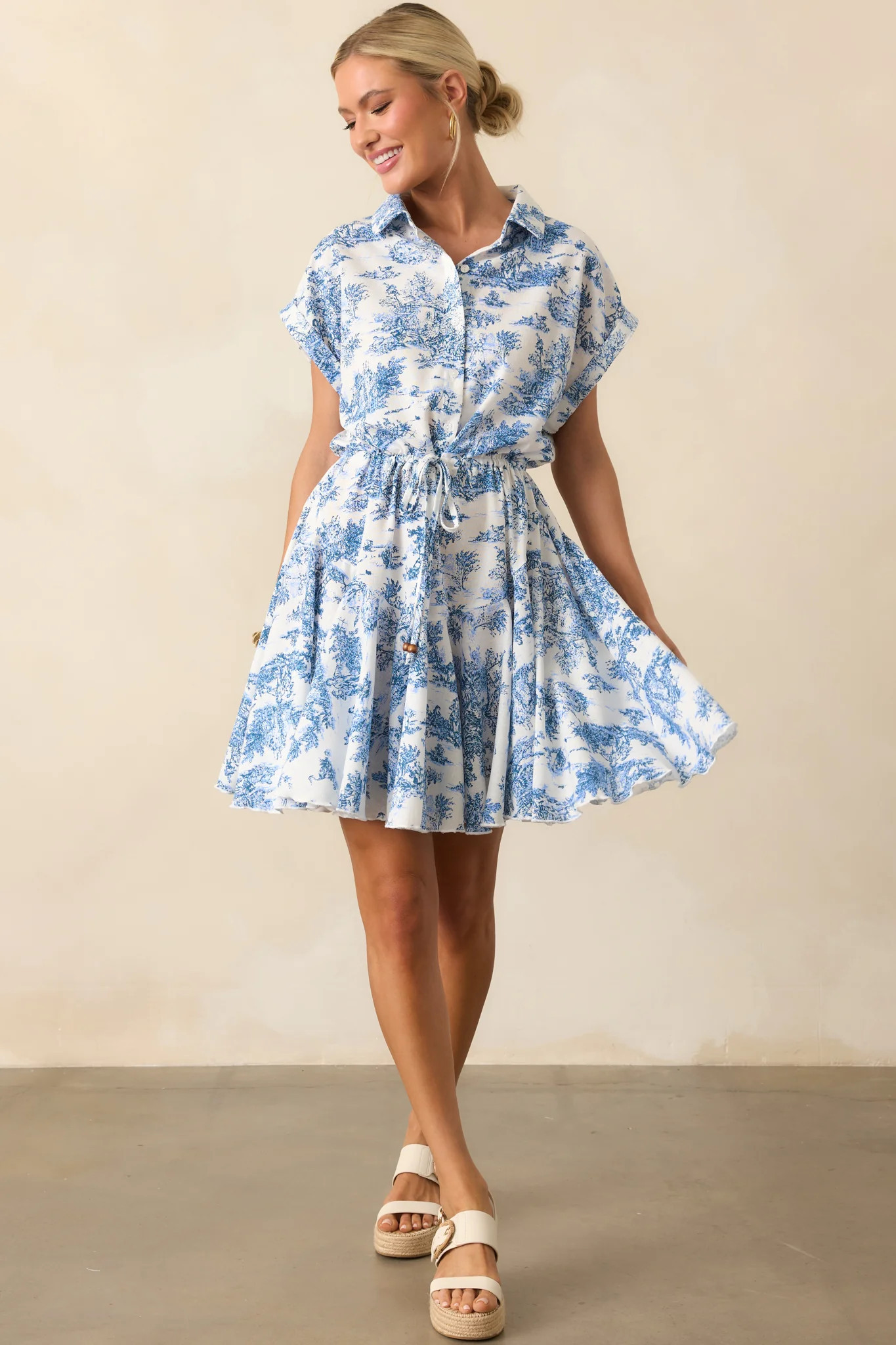 Time After Time Blue Toile Mini Dress | Red Dress