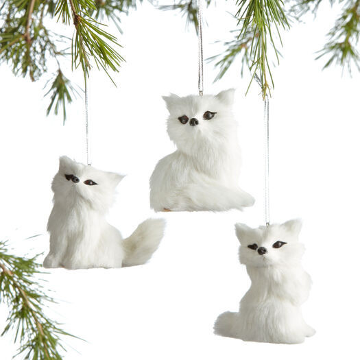 White Faux Fur Fox Ornaments Set of 3 by World Market | World Market