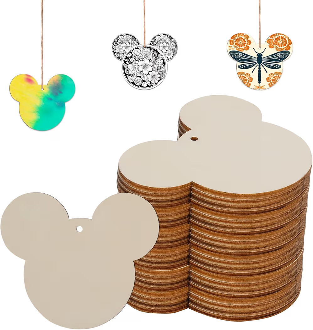 Mouse Head 30Pcs Unfinished Wooden Gift Ornaments DIY Craft Birthday Present-30Pack Paintable Bla... | Amazon (US)