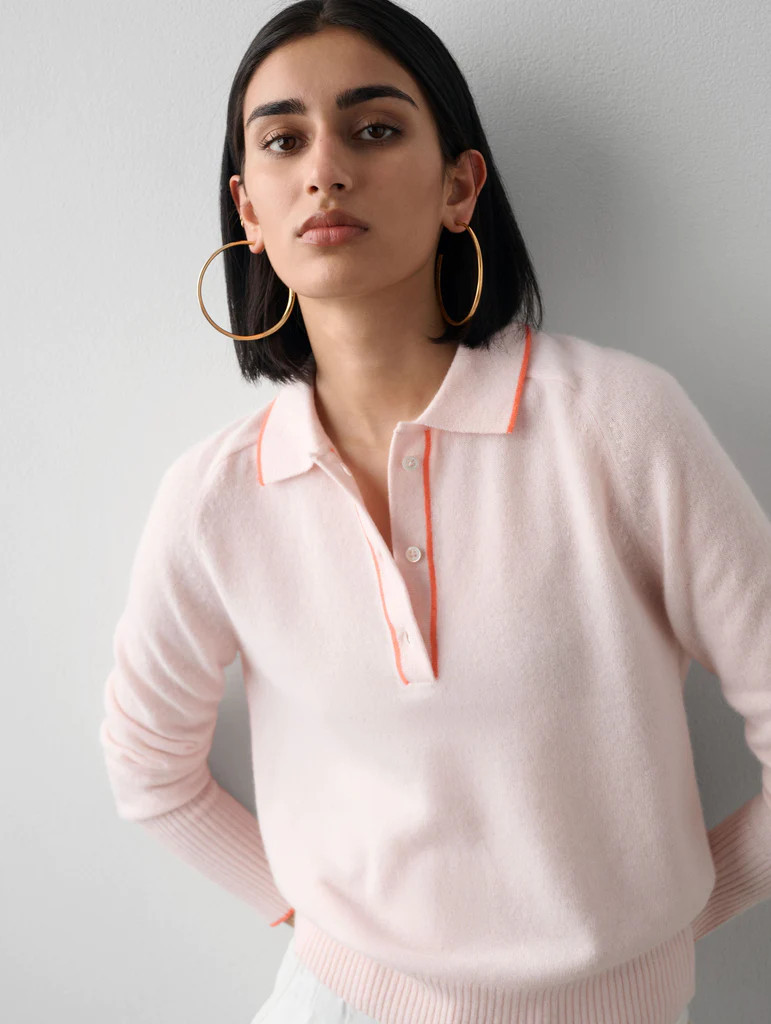 Cashmere Ribbed Trim Polo | White and Warren
