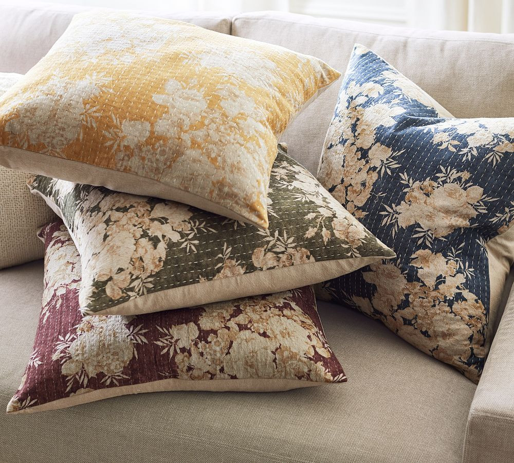 Zenia Floral Quilted Pillow Cover, 22" | Pottery Barn (US)