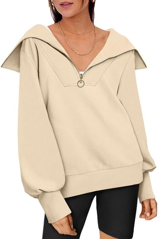 EFAN Womens Oversized Half Zip Pullover Sweatshirts Hoodie Quarter Zip Tops for Teen Girls Fall T... | Amazon (US)