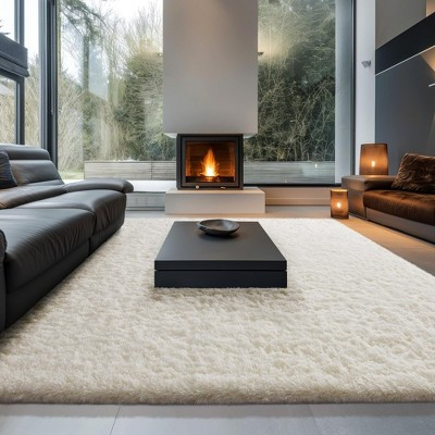 Ophanie 9x12 ft Area Rug | Thick Shag Fluffy Carpet | High-Pile Soft Mat for Living Room Bedroom Nursery Dorm | Ivory | Target