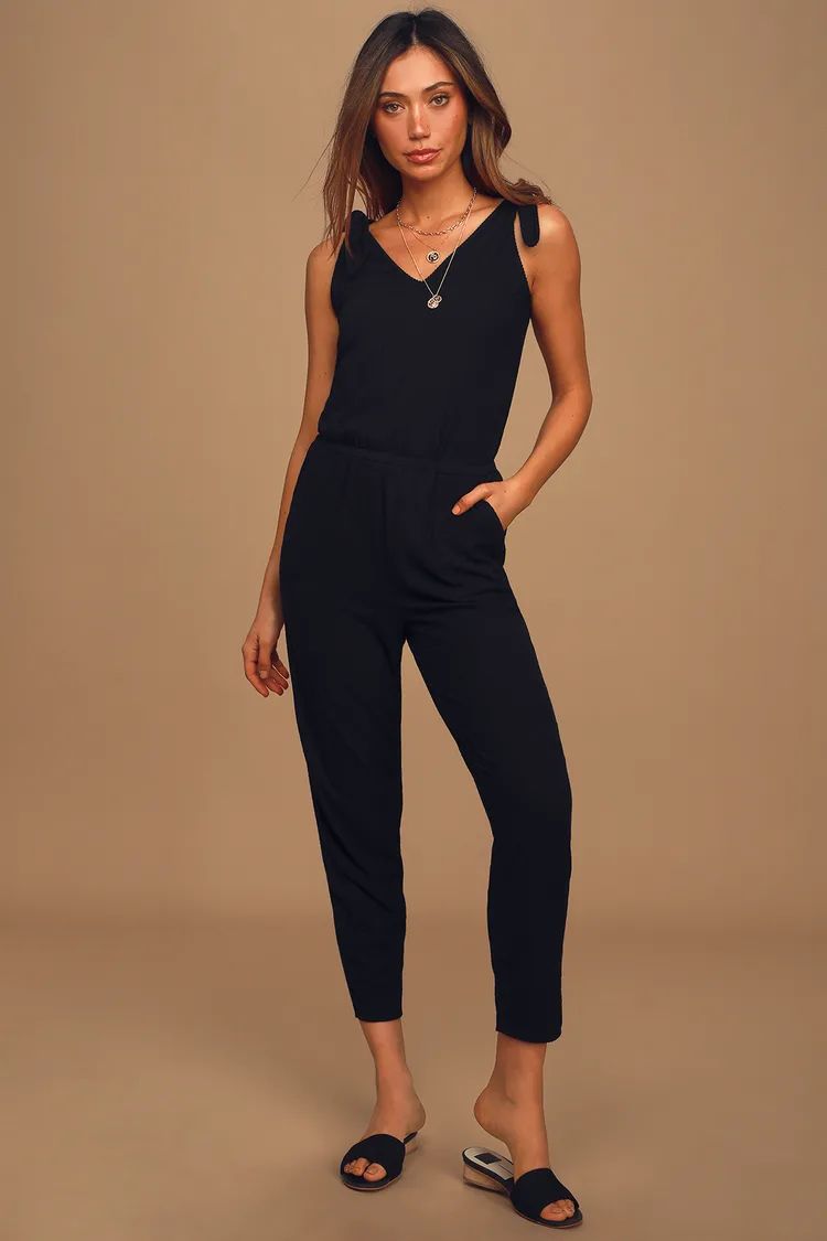 Belmore Black Ribbed Sleeveless Jumpsuit | Lulus (US)