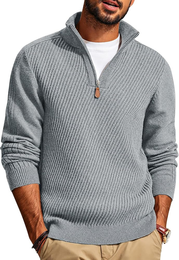 PJ PAUL JONES Mens Quarter Zip Pullover Sweaters Casual Slim Fit Knit Texture Sweater | Amazon (US)