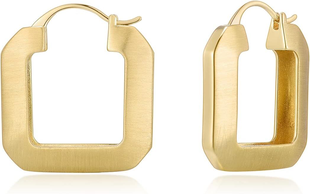 Gold Plated Huggie Hoop Earrings for Women Square Round Thick Hoop Earrings Jewelry Gift | Amazon (US)