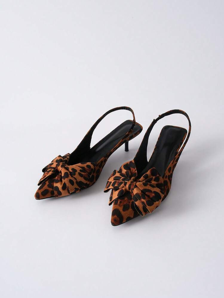 Women's Fashion Pointed Toe Leopard Print Bow Closed Toe Sandals Winter Gifts | SHEIN