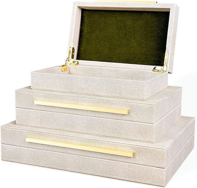18 Inch Faux Ivory Shagreen Leather Decorative Boxes ,Decorative Storage Boxes With Lids 3 Pcs Se... | Amazon (US)