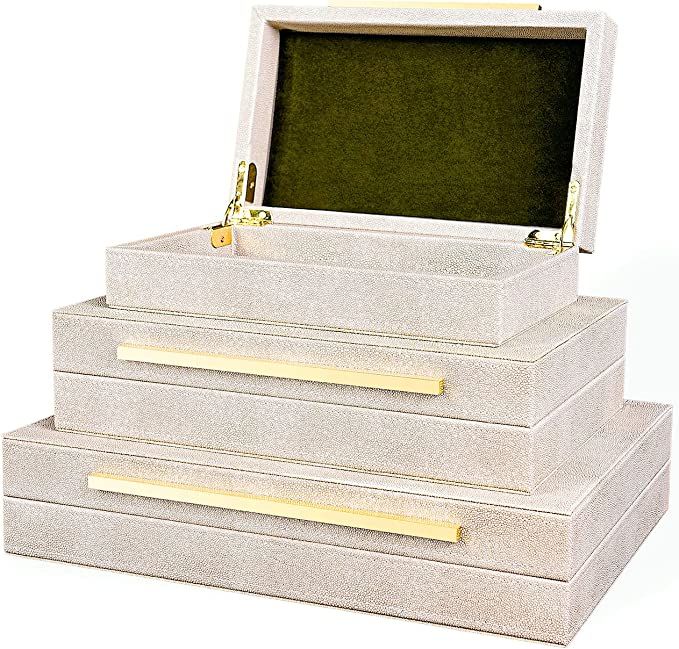 18 Inch Faux Ivory Shagreen Leather Decorative Boxes ,Decorative Storage Boxes With Lids 3 Pcs Se... | Amazon (US)