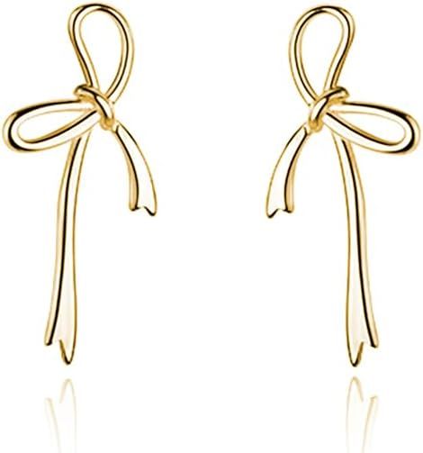 Reffeer Solid 925 Sterling Silver Bow Stud Earrings for Women Girls Bowknot Stud Earrings Drops | Amazon (US)