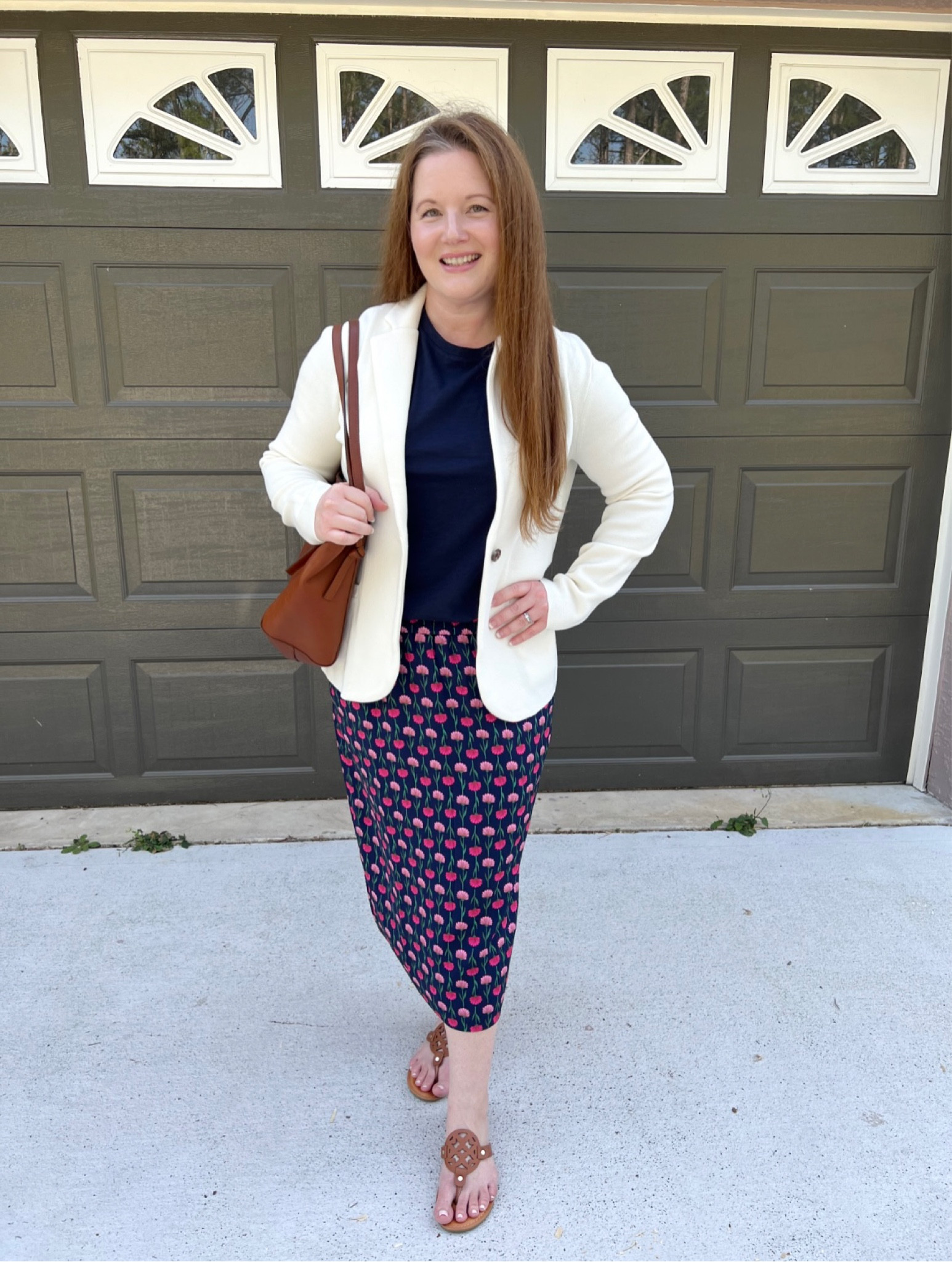 Jcrew Factory style, Jcrew Factory skirt, LTKpetite, floral skirt, midi skirt, sweater blazer, Madewell bag, LTKworkwear, styled 3 ways

#LTKstyletip #LTKitbag #LTKworkwear