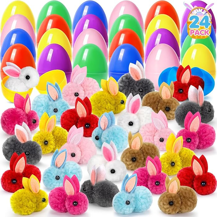 24 Pack PreFilled Easter Eggs with Bunny Toys Inside, Multicolor Plush Toys for Kids, Easter Egg ... | Amazon (US)