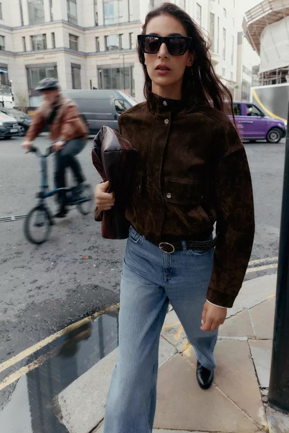 SUEDE LEATHER BOMBER JACKET WITH POCKETS | Zara UK