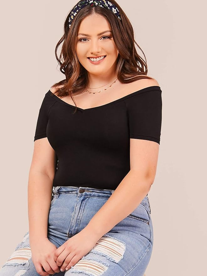 Floerns Women's Plus Size Basic Off Shoulder T-Shirt Top | Amazon (US)
