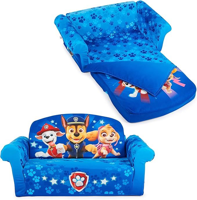 Marshmallow Furniture, Paw Patrol 3-in-1 Slumber Sofa, Foam Toddler Nap Mat with Attached Blanket | Amazon (US)