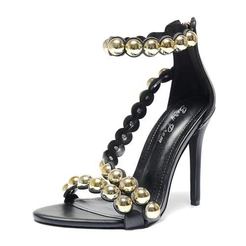 sexyprom Women's 4.3IN Stiletto Open-Toe Sandals Beaded Ankle Strap & Zip Closure Nightclub Party Wedding Heels Shoes | Amazon (US)