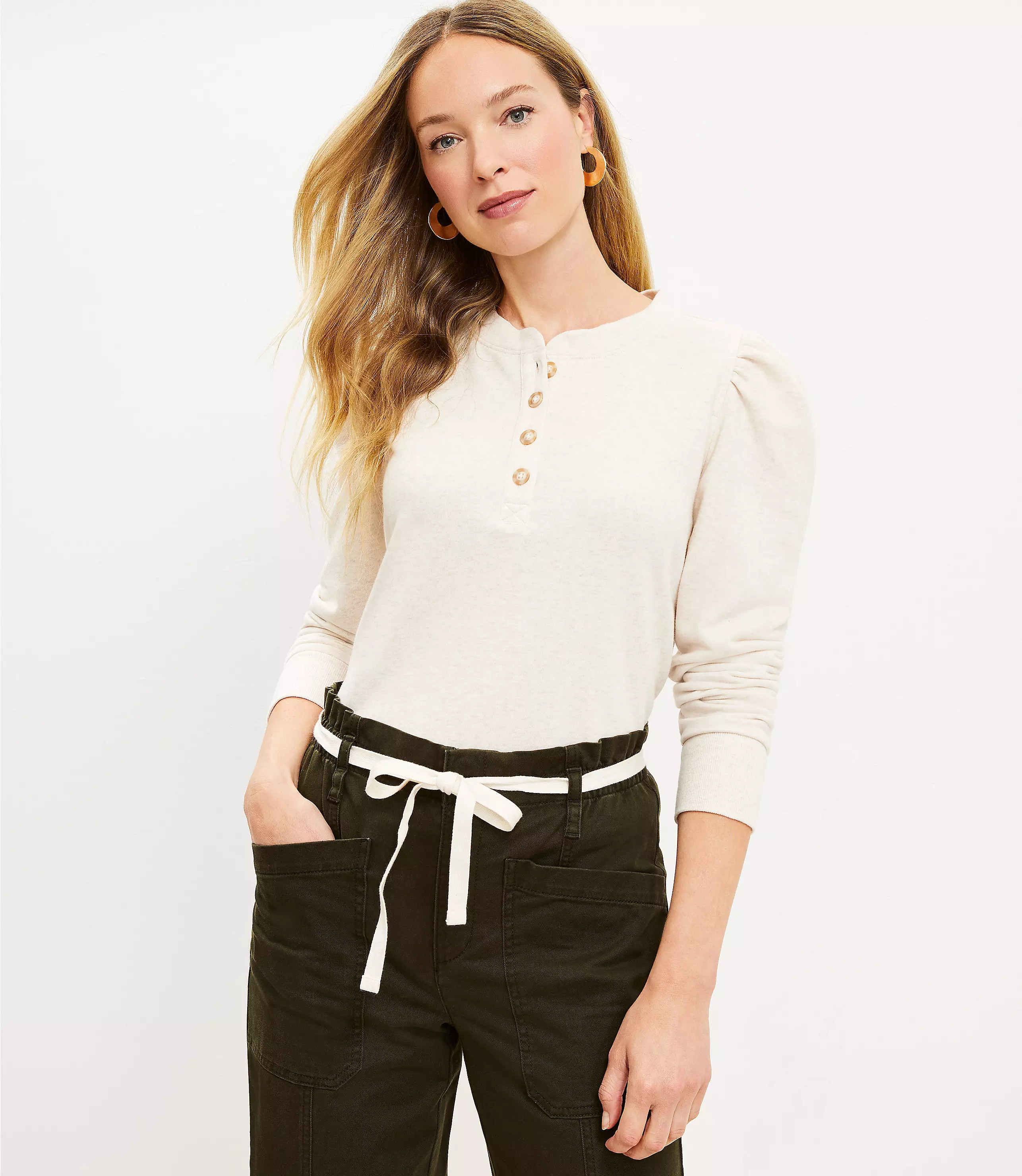 Heathered Henley Sweatshirt | LOFT