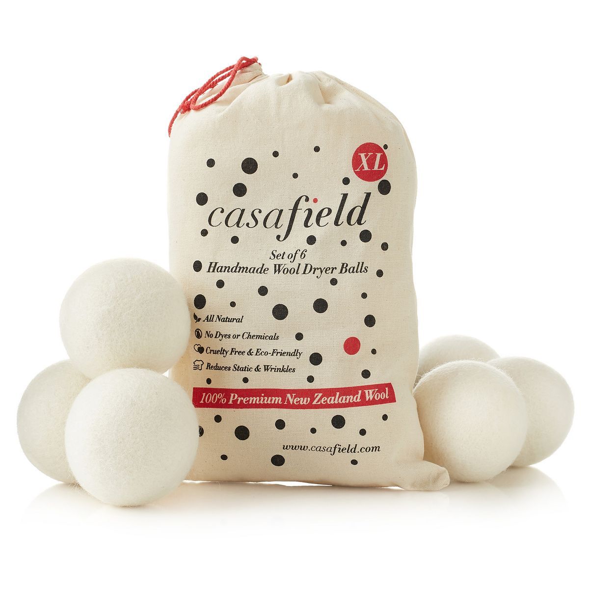 Casafield Wool Dryer Balls (Set of 6), 100% New Zealand Wool, Extra Large Organic Dryer Balls | Target
