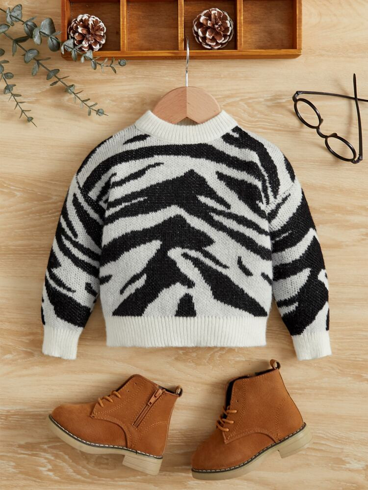 SHEIN Baby Zebra Stripe Drop Shoulder Jumper | SHEIN