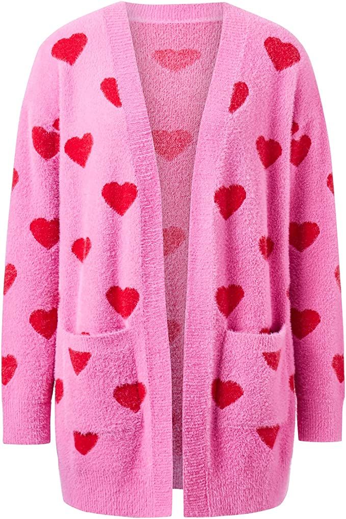 Mommy and Me Knit Cardigan Family Matching Long Sleeve Open Front Heart Print Fluffy Fur Sweater ... | Amazon (US)