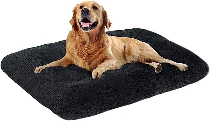 OXS Dog Bed Long Plush Calming Pet Bed, Comfortable Faux Fur Washable Crate Mat with Anti-Slip Ba... | Amazon (US)