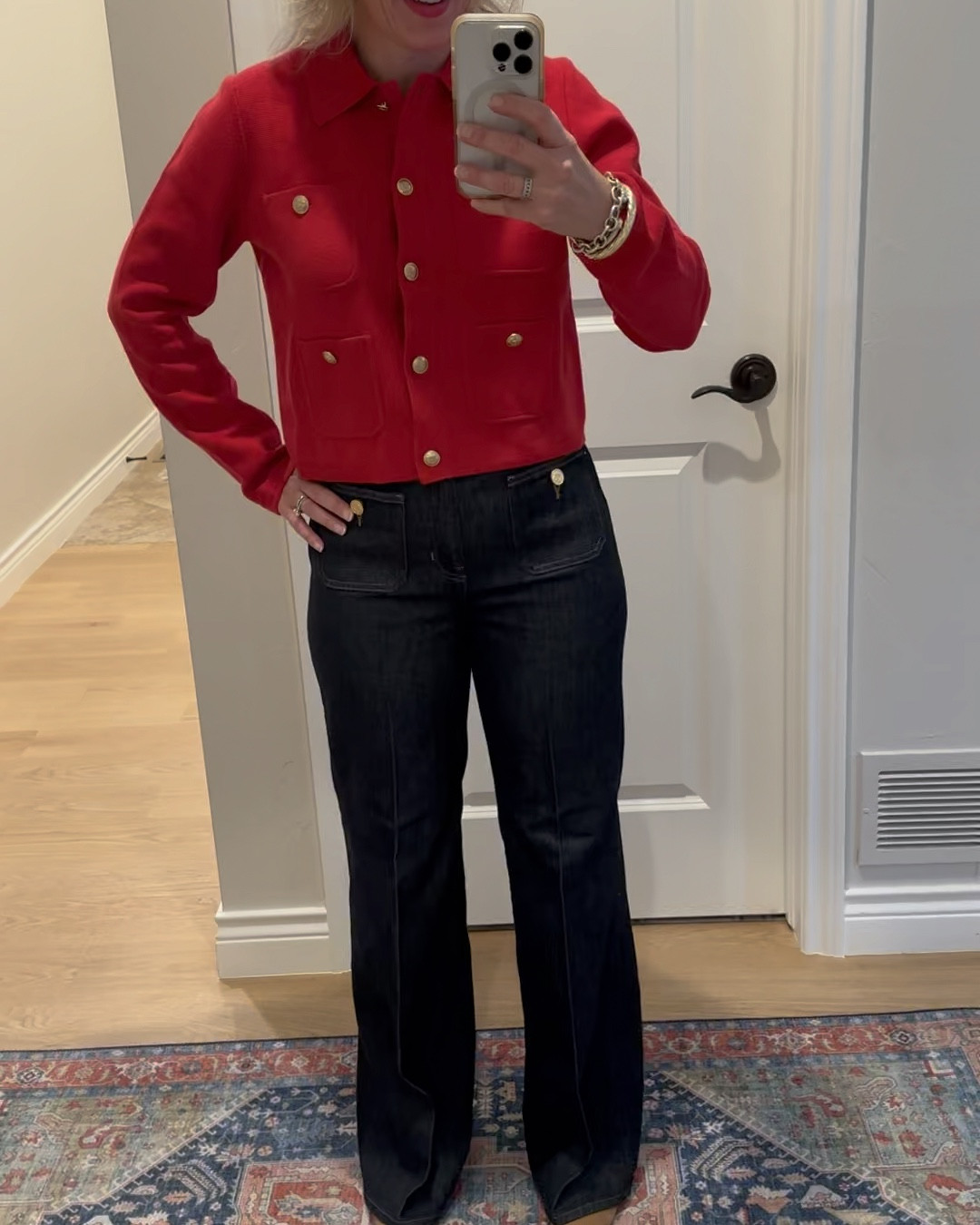 Some of my favorite pieces for fall are on sale exclusively through the LTK app. The red lady jacket is more fitted so I would go up a size if you are  in between sizes or you don’t want it tight. The navy and white striped cardigan is more of a loose fit so I sized down. The jeans are beautiful and can be dressed up or down! I got my regular size. I love a good sale!  Fall outfit. For sale. 

#LTKVideo #LTKSeasonal #LTKFallSale