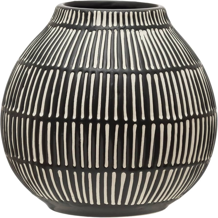 Bloomingville Debossed Stoneware, Black & White Vase, Grey | Amazon (US)
