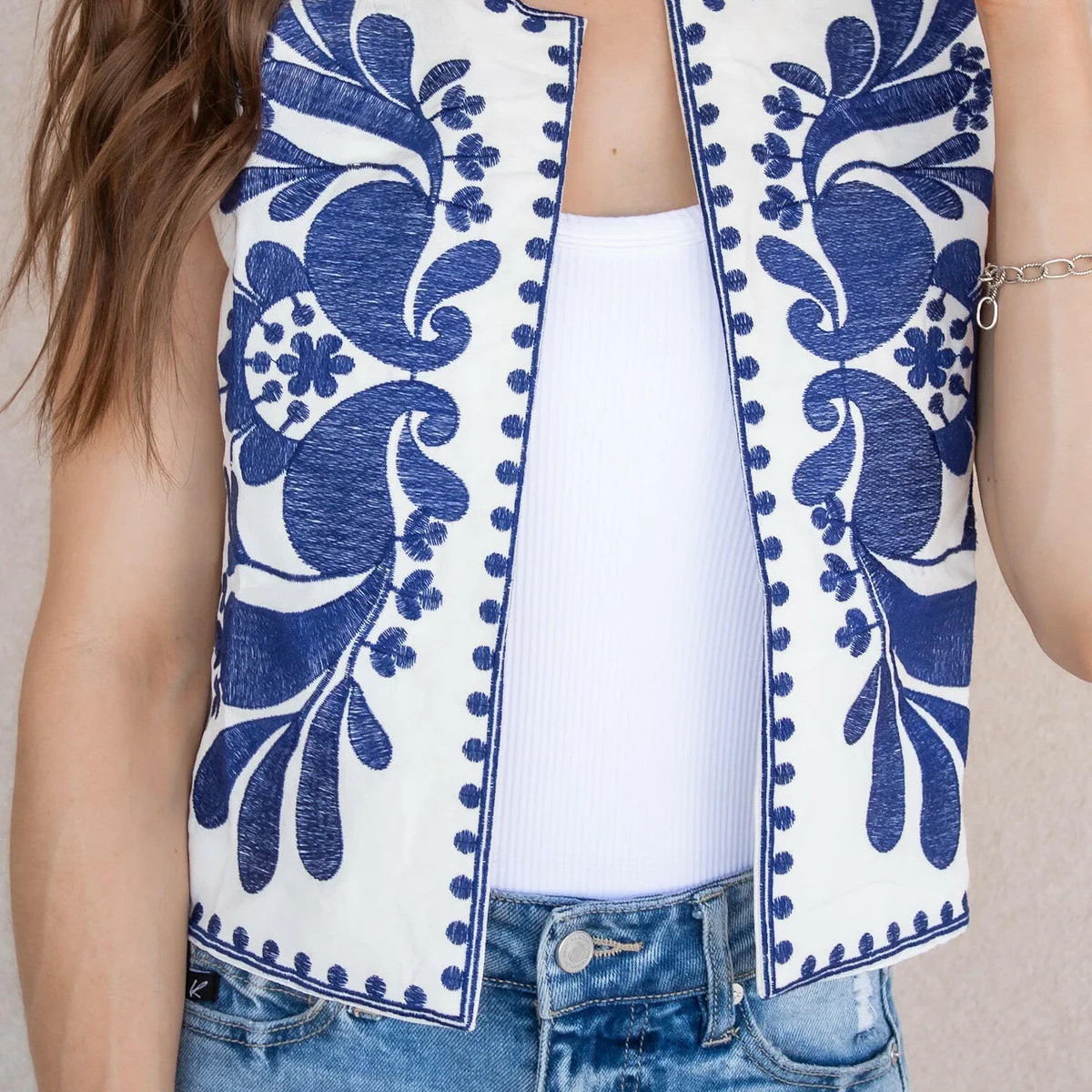 Callie Chic Embroidered Vest in XS Size | Krush Kandy