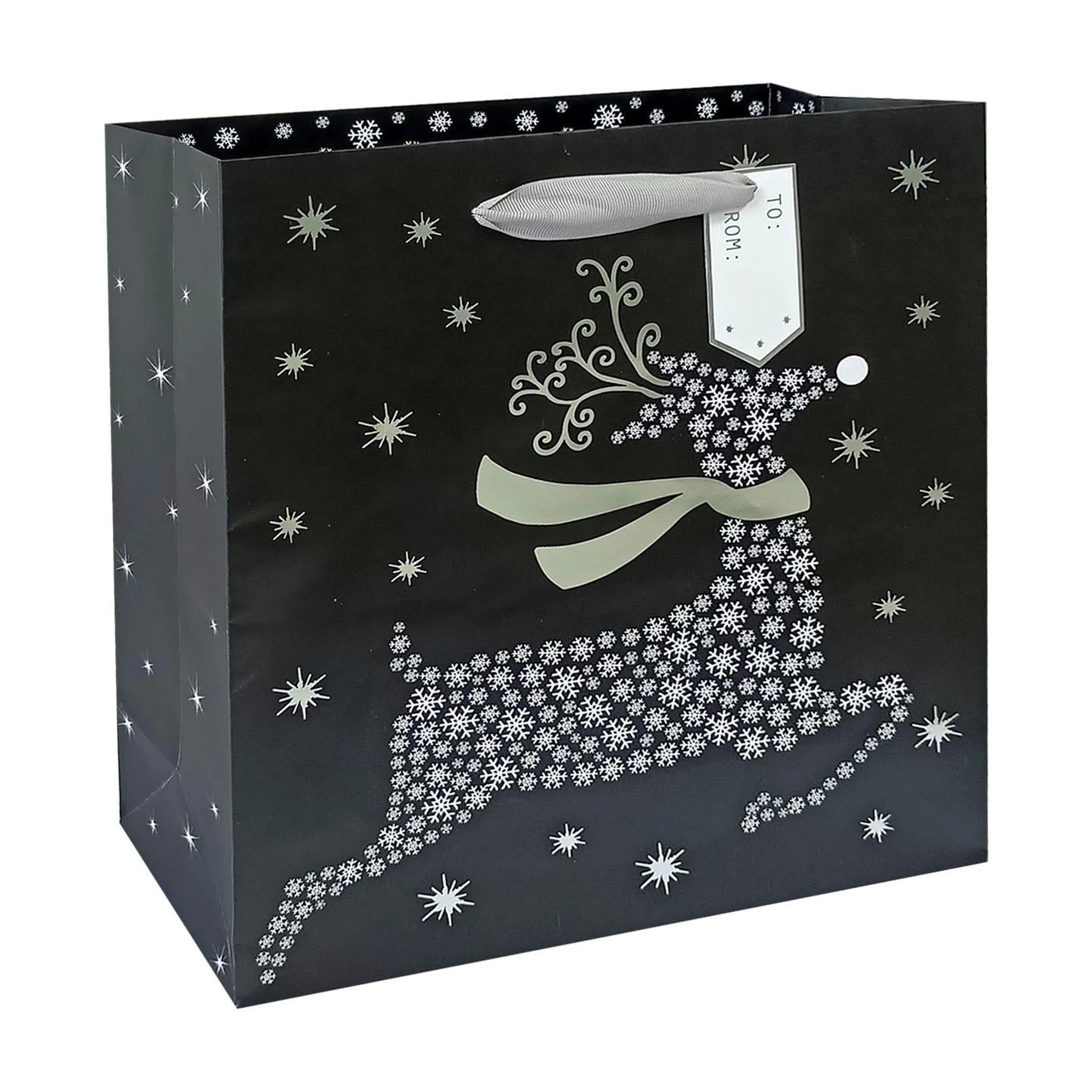Black and Silver Snowflake Reindeer Christmas Gift Bag, 4.5 in x 12 in x 12 in, by Holiday Time | Walmart (US)