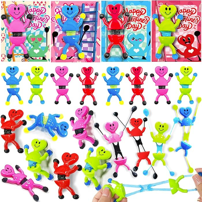 AMENON 24 Pack Valentines Gifts for Kids Filled Heart Shape Sticky Toys Wall Climbing Men with Ca... | Amazon (US)